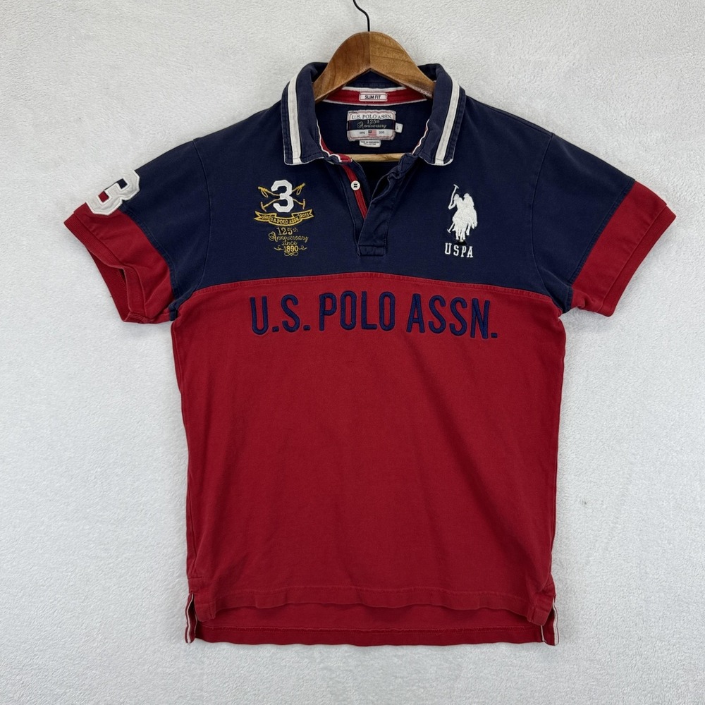U.S. Polo Assn Polo Shirt Mens Large Navy Red Colorblock 125th‎ Anniversary